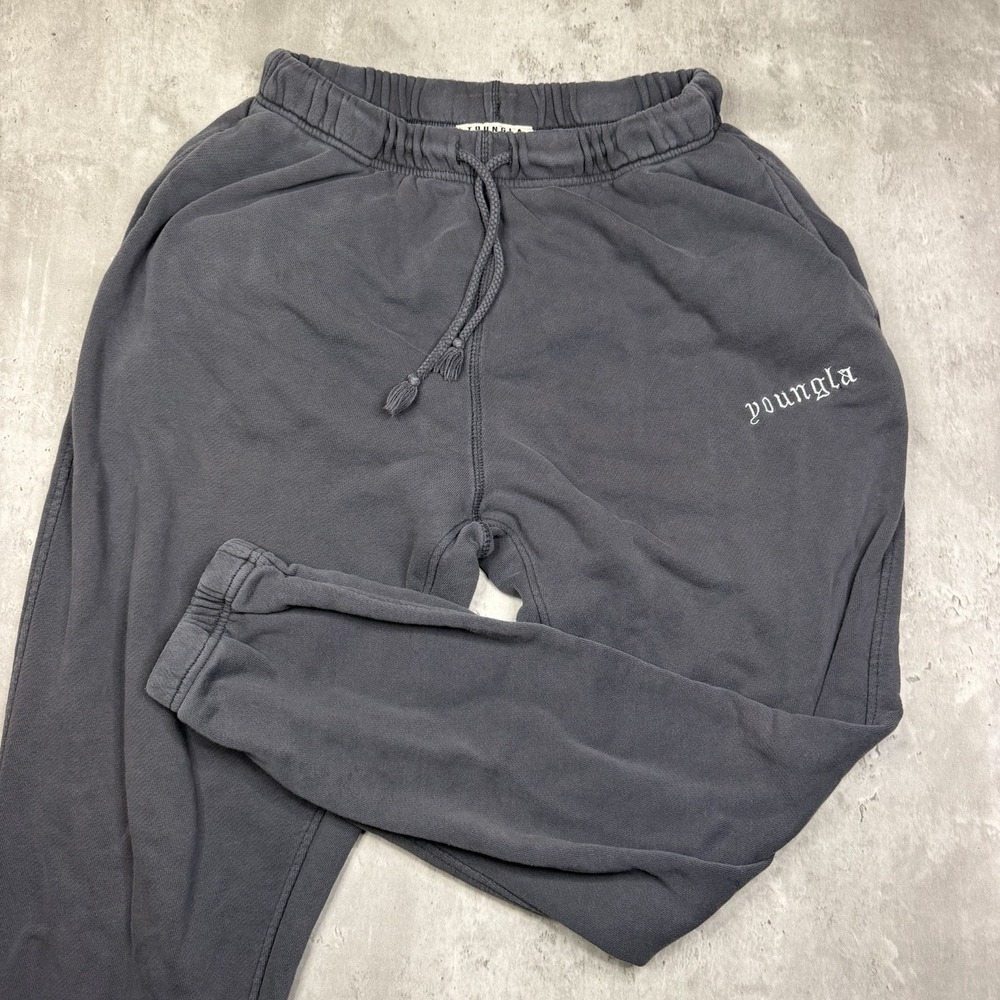 Youngla Sweatpants Mens Large Gray Gym Running Joggers Activewear Script Logo